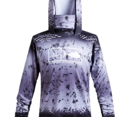 BLUE MARLIN Reel Adventure Fishing T-Shirt w/ Hoodie Grey