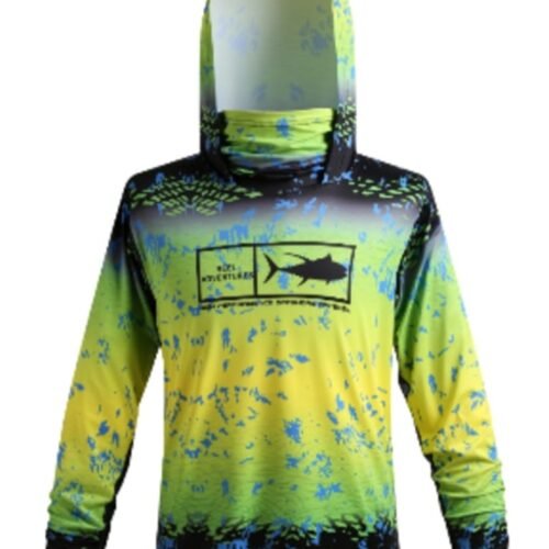 BLUE MARLIN Reel Adventure Fishing T-Shirt w/ Hoodie Yellow